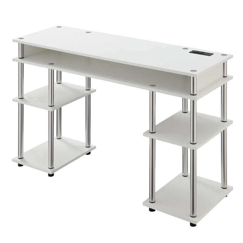 Edwin Computer Desk with Built-In Electrical Outlet, White