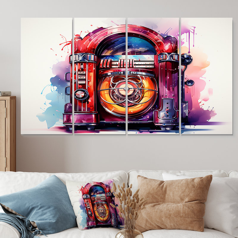 Rock N Roll Jukebox Fever I - Jukeboxes, art mural 4 pièces, H 32 po x l 64 po