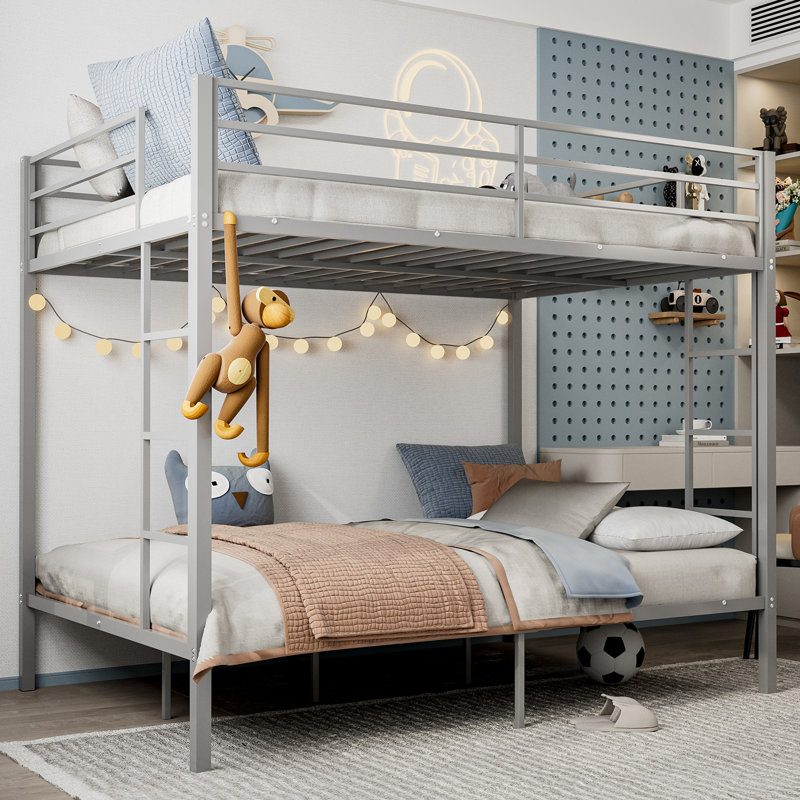 Lit plateforme en métal Alyda, Blanc, Lit superposé simple TG sur simple TG