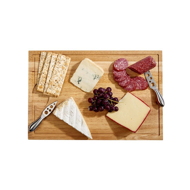 Brown Rubberwood Rectangular Cutting Board with Well
