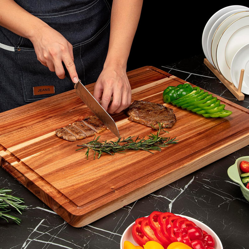 Planche à découper en acacia pour la cuisine, très grandes planches à découper, planche à découper robuste, 24 po x 18 po