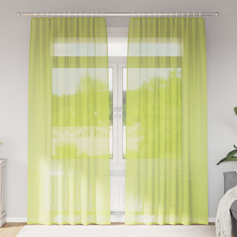 Voile Curtains With Rod Pockets 2 Pcs, 140cm Width x 245cm Drop, Apple Green