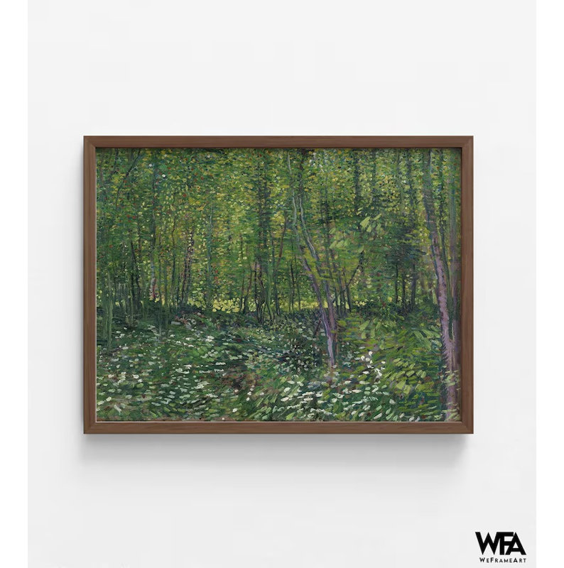 Arbres et sous-bois par Vincent Van Gogh, art de la nature verte, art mural forêt , Papier encadré brun, Non, H 5 po x l 7 po