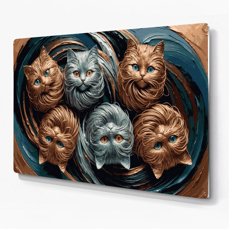 «Cats American Wirehair», art mural en métal gris, H 11 po x l 14 po