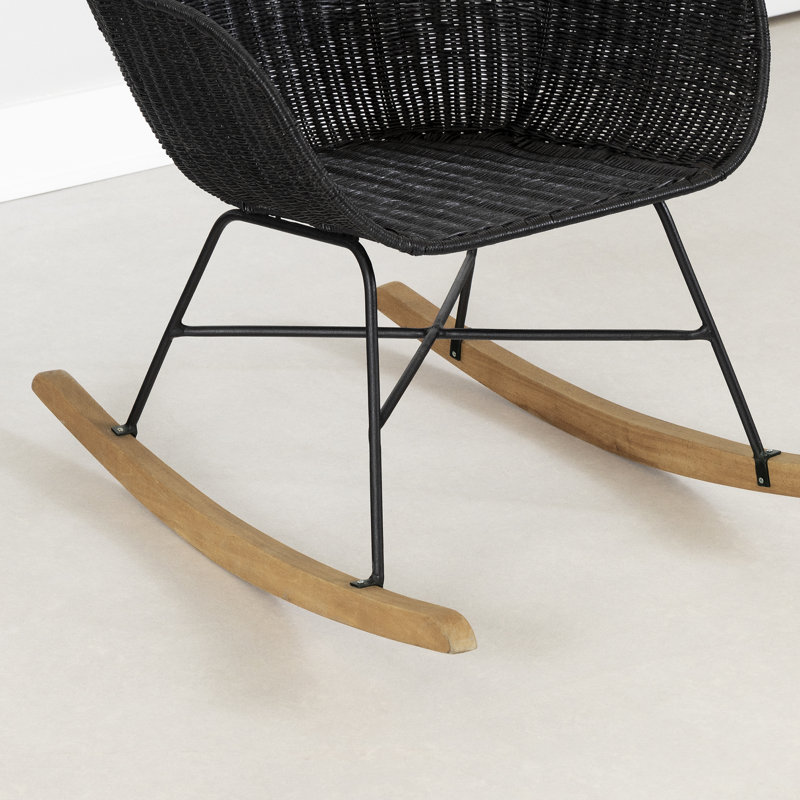 Bohemian Harmony Black Rattan Handwoven Rocking Chair