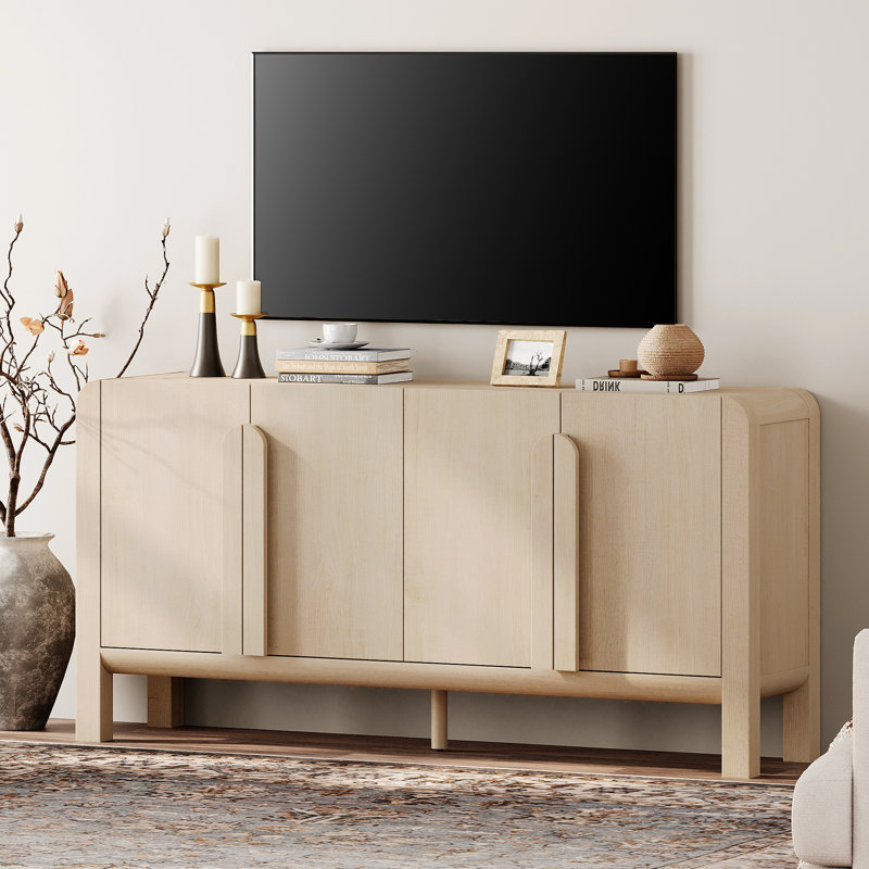 63" Modern TV Stand With Adjustable Shelves, Entertainment Center With Storage,Wooden TV Console With 4 Doors For Living Room