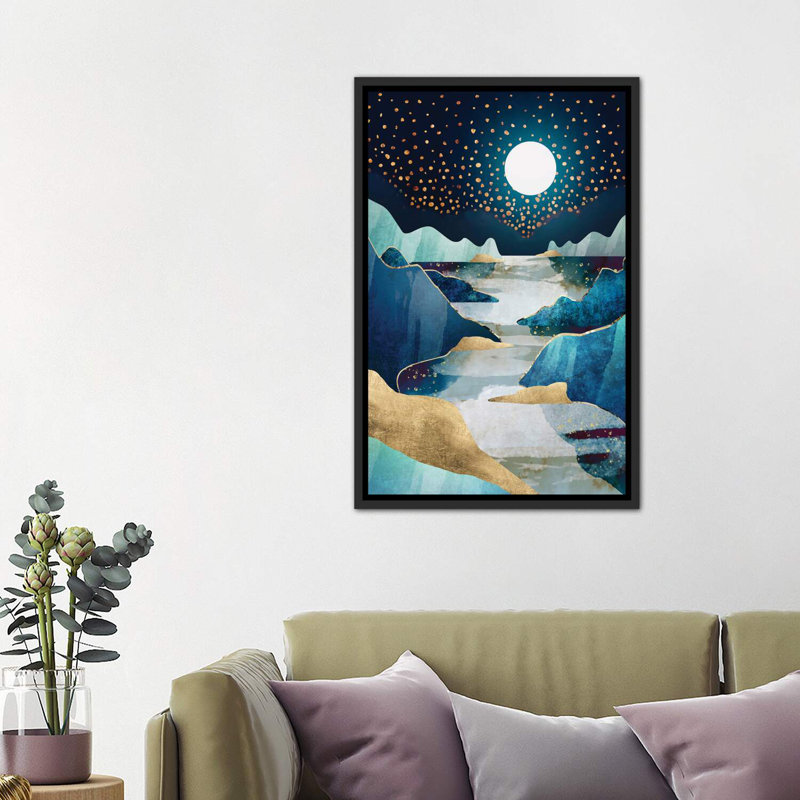 Lune de lune - imprimé, Cadre flottant noir patiné, H 40 po x l 26 po x P 1,5 po