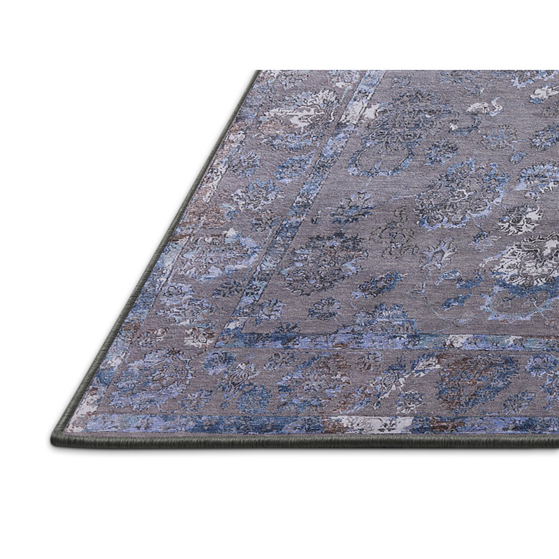 Tapis oriental gris / bleu Lenora, Rectangle 7 pi x 9 pi