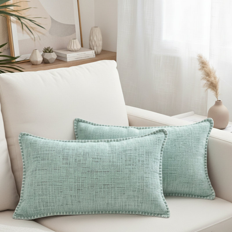  Housses de coussin lombaire 12 po x 20 po | Housse de coussin rectangulaire douce en chenille (ensemble de 2)