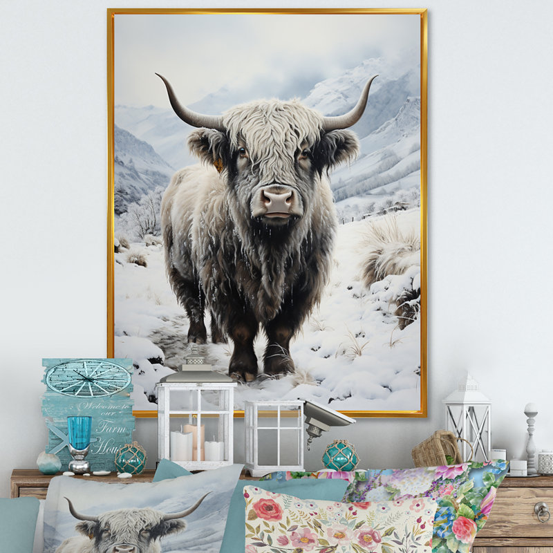 Portrait de yaks gris et blanc II, H 32 po x l 16 po x P 1 po, Or