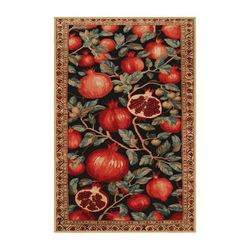 Washable Pomegranate Fruits Area Rug, Rectangle 6' x 9'