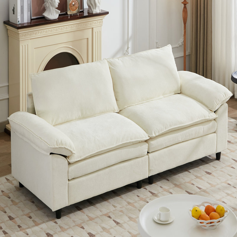 80.31" Chenille Upholstered Sofa, Comfy Cloud Couch with Ottoman, Beige