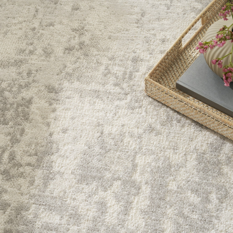 Quam Abstract Modern Machine Woven Area Rug in Cream/Gray, Rectangle 3'9" x 5'9"