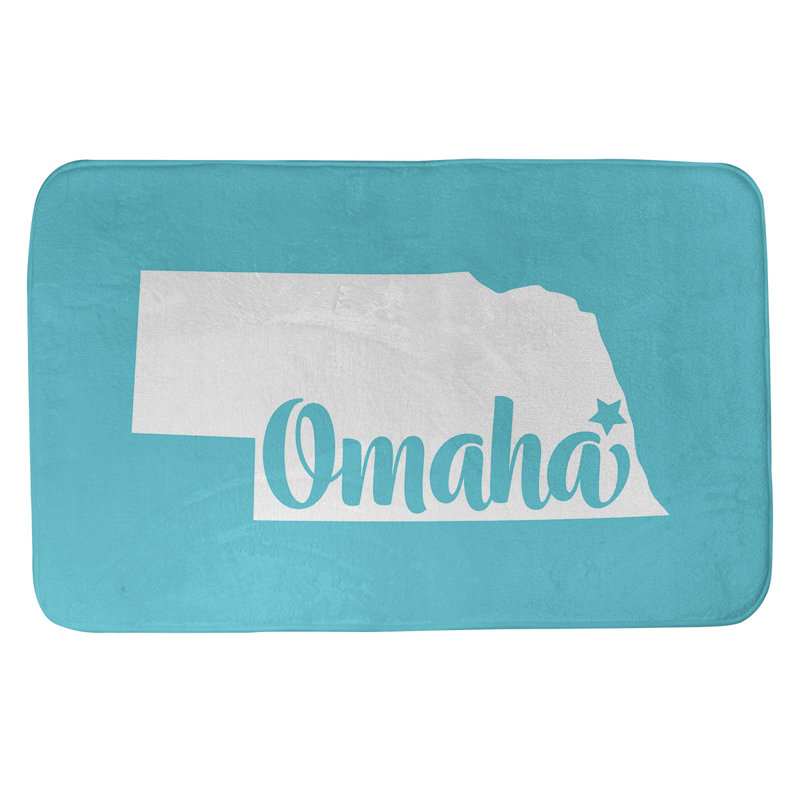 Tapis rectangulaire antidérapant pour salle de bain, L 21 po x L 34 po, Sarcelle, Omaha Nebraska