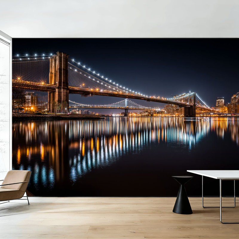 Papier peint adhésif à peler et coller New York City Brooklyn Bridge Suspension Bridge, L 144 po x l 100 po