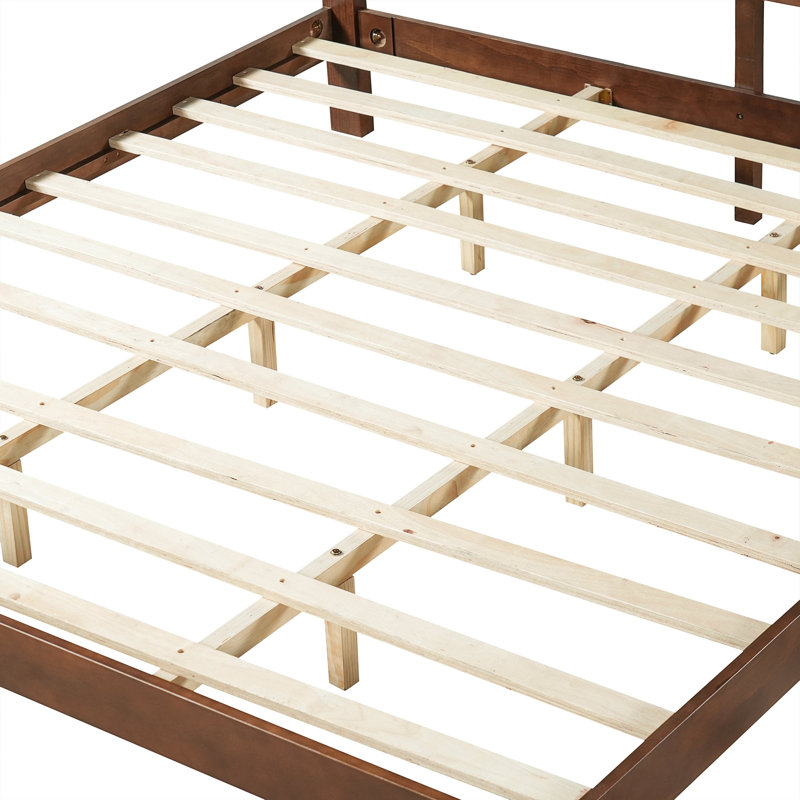 Structure de lit de qualité supérieure en bois massif de qualité supérieure avec tête de lit, couleur noyer, capacité de 600 lb, pour chambre à coucher moderne, aucun sommier requis, convient à tous les matelas