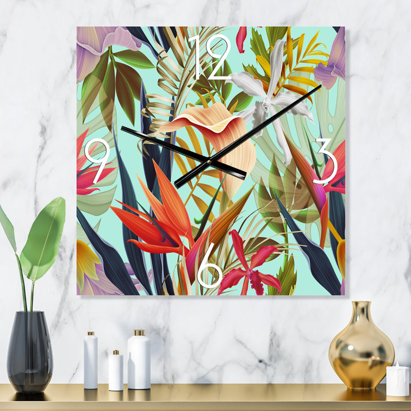 Horloge murale fleurs tropicales rétro II, Grand