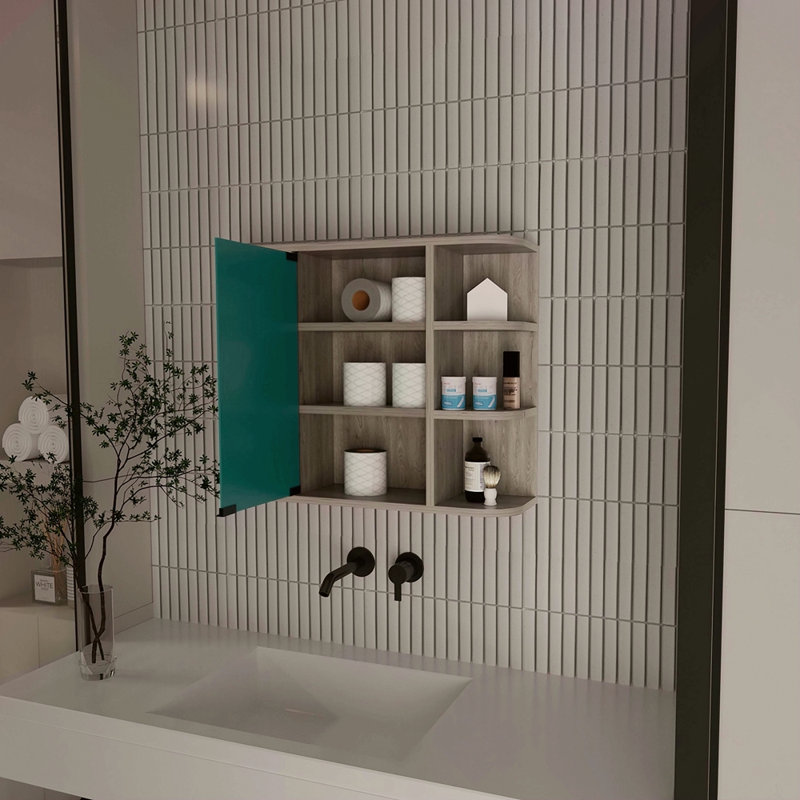 Pharmacie à 6 tablettes avec miroir, Gris
