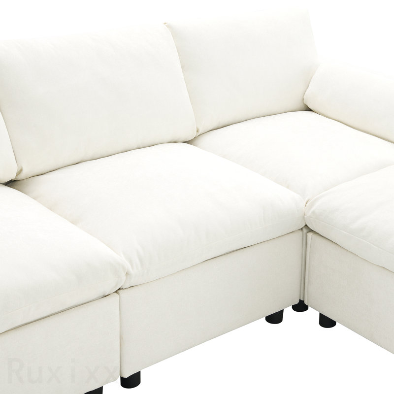 [Vidéo] Canapé modulaire en U de 86,5 po avec poches de rangement, 2 repose-pieds amovibles, coussins pour accoudoirs, combinaison libre, canapé moderne à 5 places pour salon et appartement, chenille, 3 couleurs