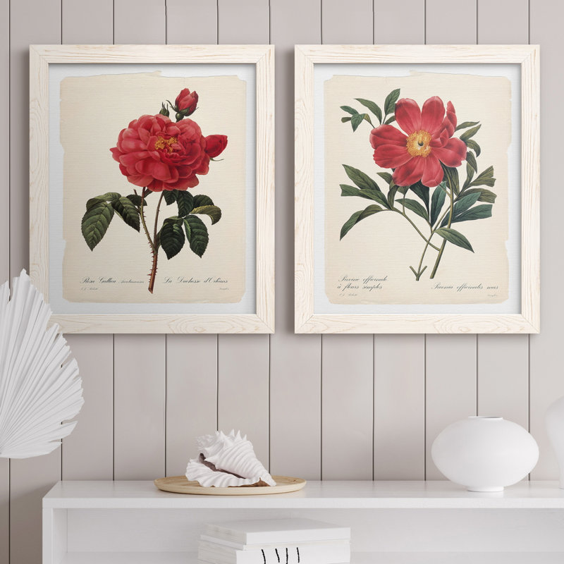 «Red Botanical III», ensemble de 2 peintures sur toile encadrées, H 37,5 po x l 55 po x P 1,5 po, Blanc