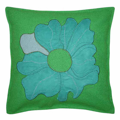 Green Flower Applique Throw Pillow