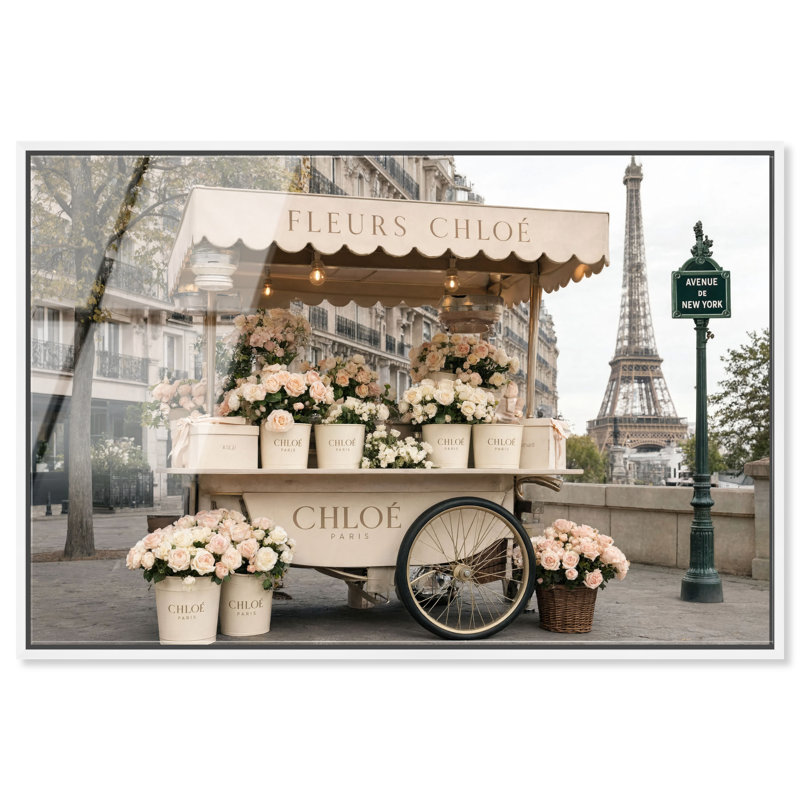 Décoration murale glamour avec impression acrylique encadrée « Charrette romantique » par, H 21 po x l 31 po, Cadre blanc