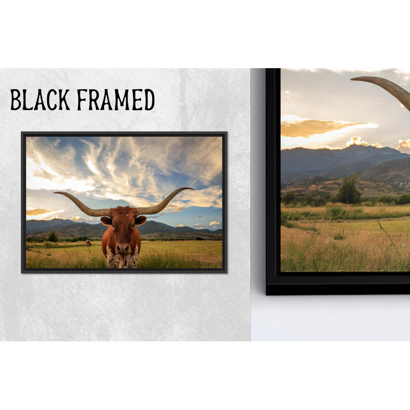 «Longhorn Cow», art mural sur toile de montagne, impression sur toile noire 1P, H : 31,6 x L : 43,4 pouces