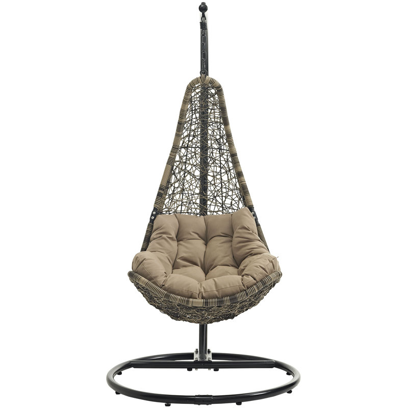 Black Mocha Wicker Rattan Outdoor Hanging Swing Chair with Stand