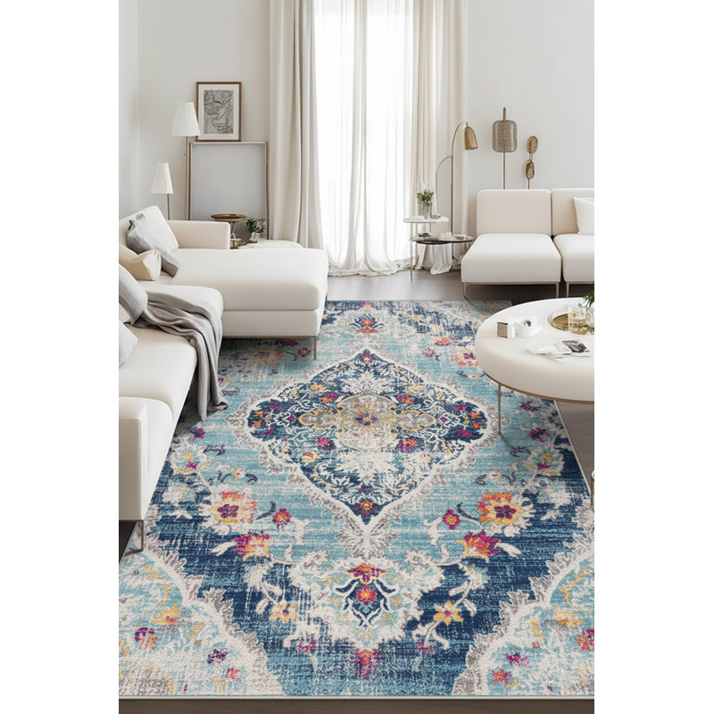 Tapis bleu abstrait Kymiere, Rectangle 11 pi 10 po x 18 pi