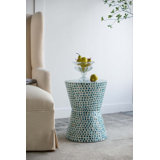 Tapered Round Garden Accent Stool, Capiz Side Table