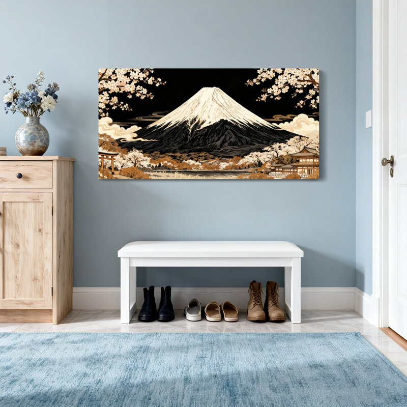 «Landscape & Nature Mount Fuji Cherry Blossom Landscape», reproduction d'art, H 28 po x l 58 po