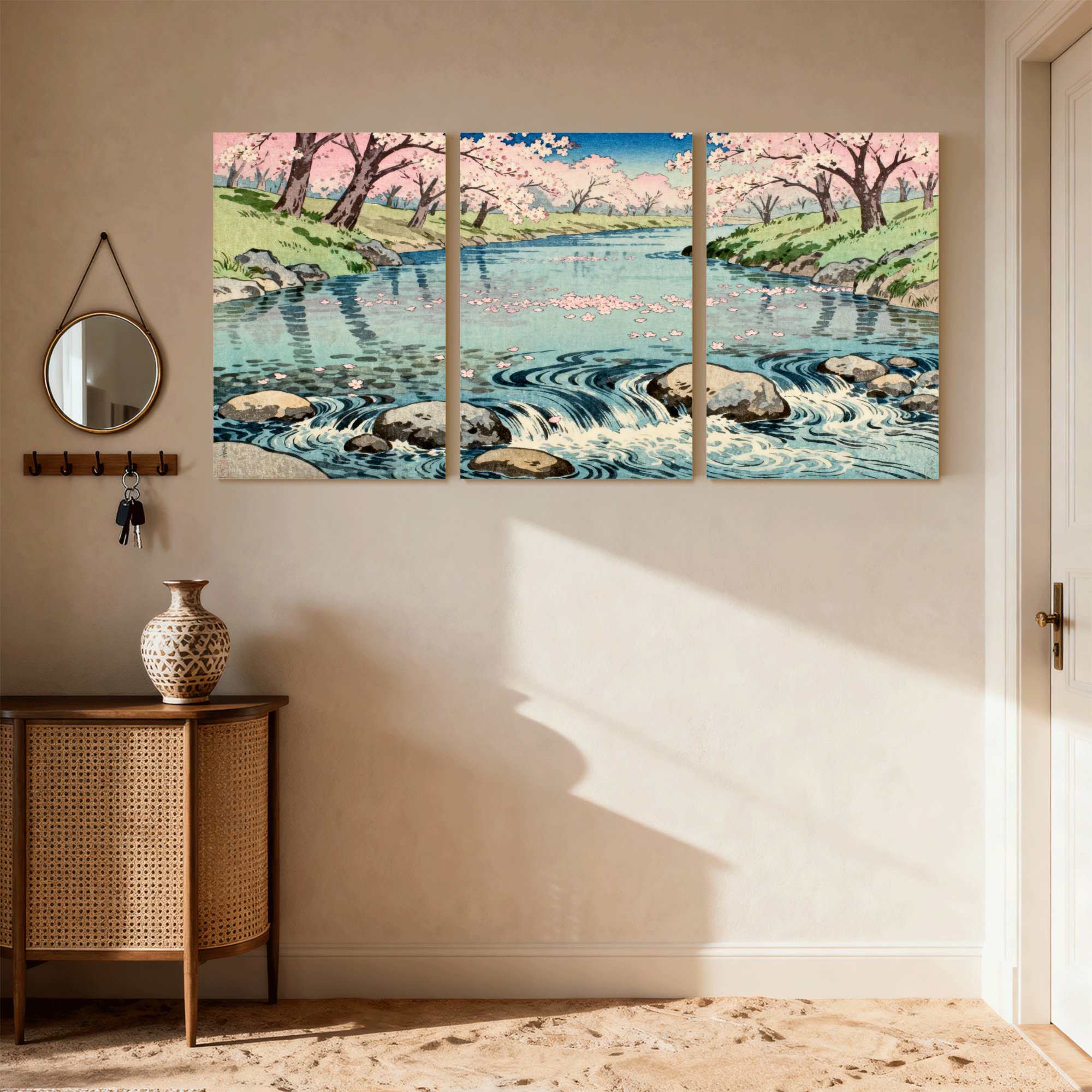 Winston Porter Cherry Blossom River Landscape Spring Scene Set of 3 ...