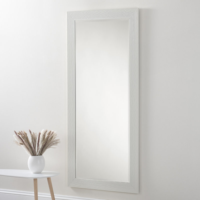 Madge Wavy Framed Wall Mounted Accent Mirror Bevelled, 77cm H x 168.5cm W, Gloss White