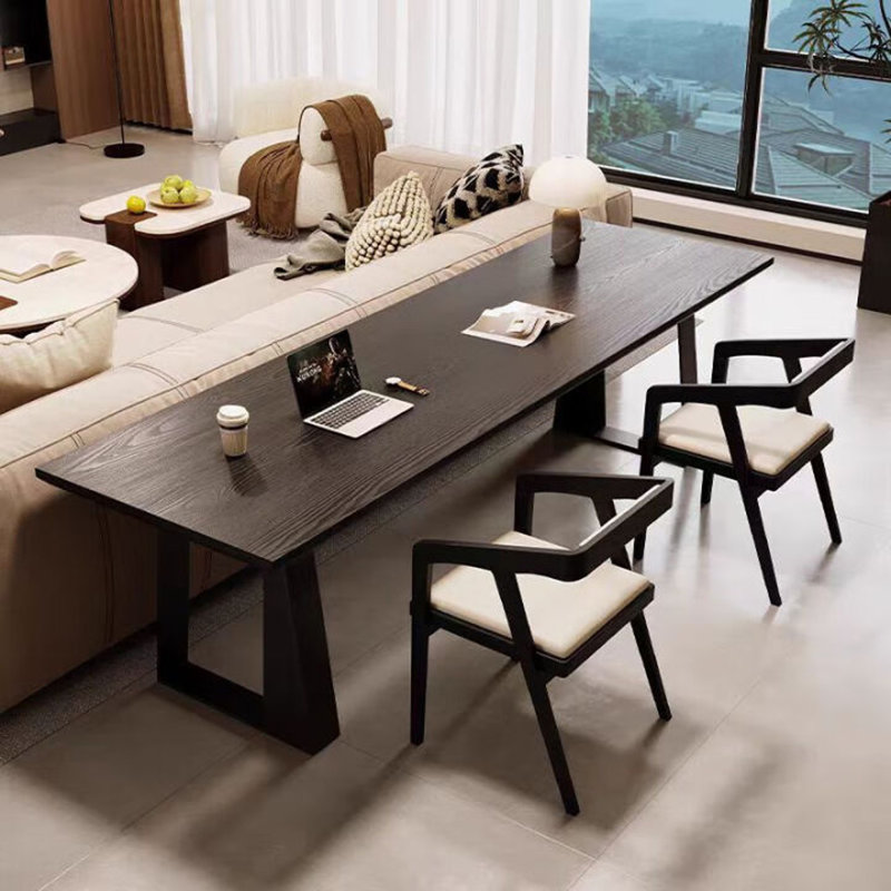 Bureau double entièrement en bois massif contre le mur, H 29,53 po x l 70,87 po x P 23,62 po