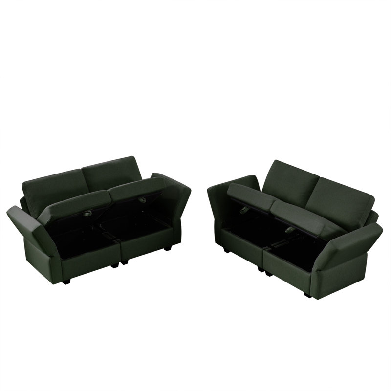Ensemble de meubles de salon Modern, ensemble de canapé rembourré 2 pièces et canapé-lit Mid-Century, Vert