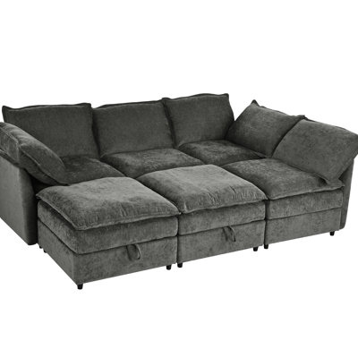 6 lits gris avec rangement, largeur de 126 po, pratique 6, construction