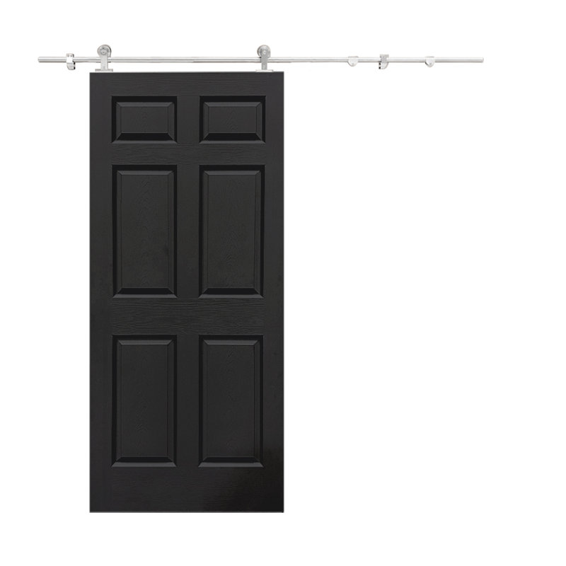 Porte de grange en bois lambrissé avec trousse de quincaillerie d'installation, 30 po x 80 po, Noir
