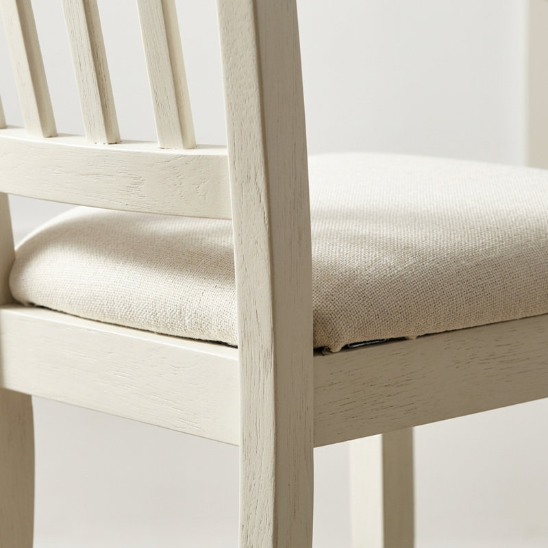 Ensemble de salle à manger rond 5 pièces en bois dur asiatique blanc lin, style milieu du siècle, avec chaises de salle à manger rembourrées en tissu lin