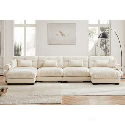 Canapé modulaire en U en forme de U avec repose-pieds mobile, canapé d'angle rembourré et confortable en velours 4 places convertible