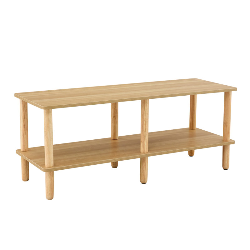 Modern 2-Tier TV Stand for Living Room Furniture,Rectangular Centre Table with Open Storage Shelf,Rounded Rubberwood legs,Stable and Durable,Easy Assembly