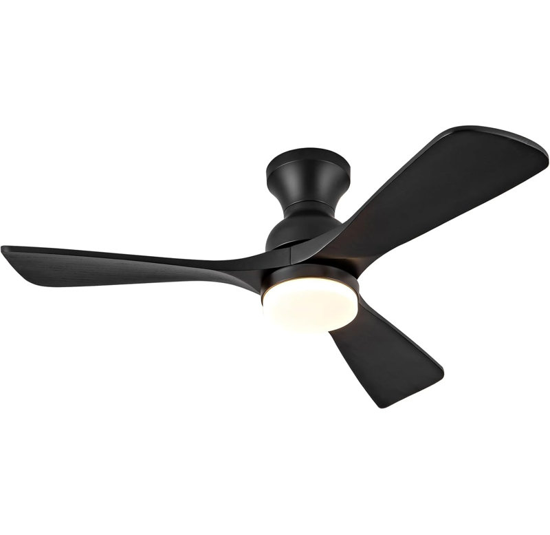 Ventilateur de plafond moderne de 42 pouces avec lumières intégrées et conception à arbre droit, avec trois pales en bois massif, 3CCT, une télécommande, un moteur à courant continu réversible, convient aux chambres à coucher, aux salons et aux appartements