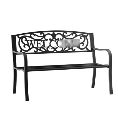 50" Outdoor Metal Patio Bench, Black With Slatted Seat For Garden, , Porch, Yard, Entryway, Coating 50.5" L X 22" W 33.75" H Garden