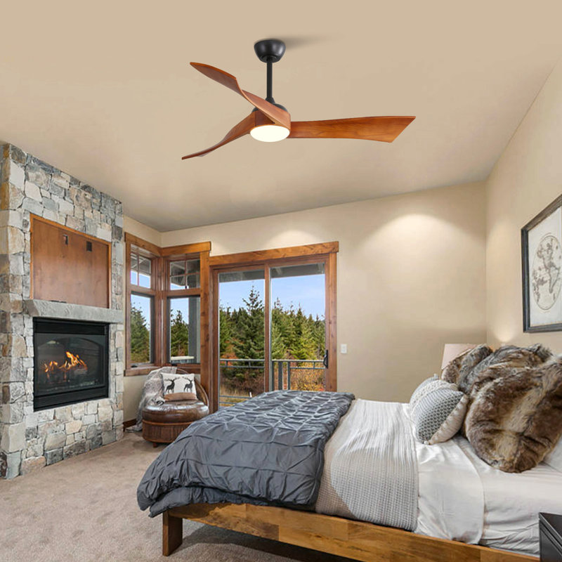 52 Inch Ceiling Fan Light With 6 Speed Remote Energy-Saving DC Motor, Black, Walnut