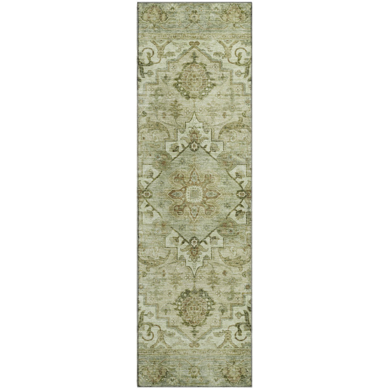 Premium Machine Washable Mayfield AMF2164 global Rug, Runner 2'3" x 7'6", Sage