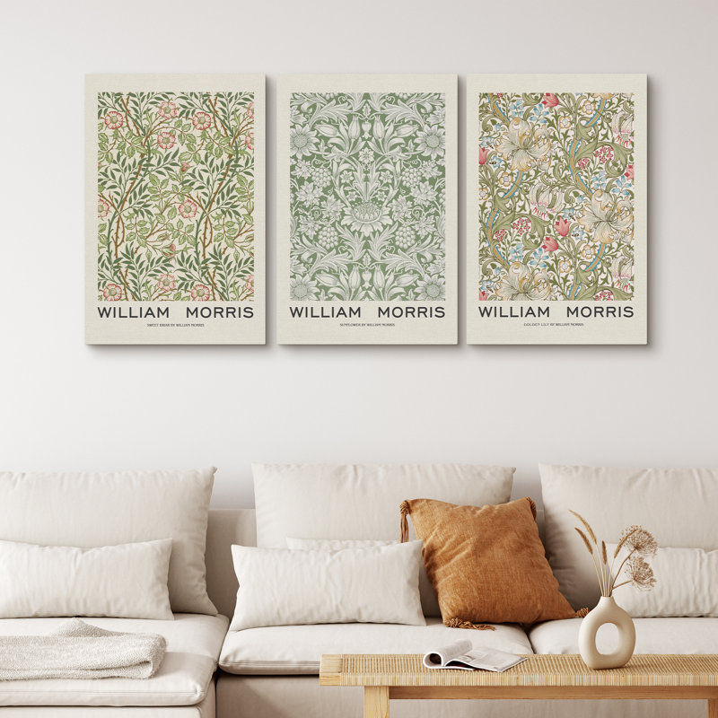 William Morris Floral Geometric Canvas Print Set, 16" x 24"