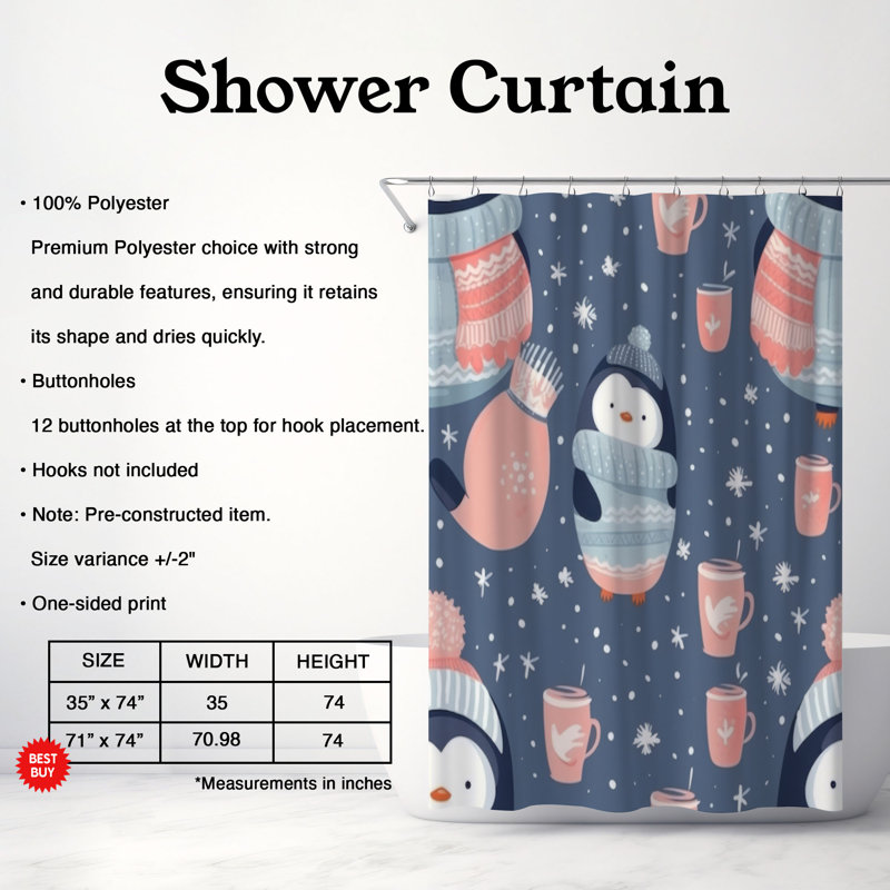 Penguin Fun - Rideau de douche Premium, H 74 po x l 71 po