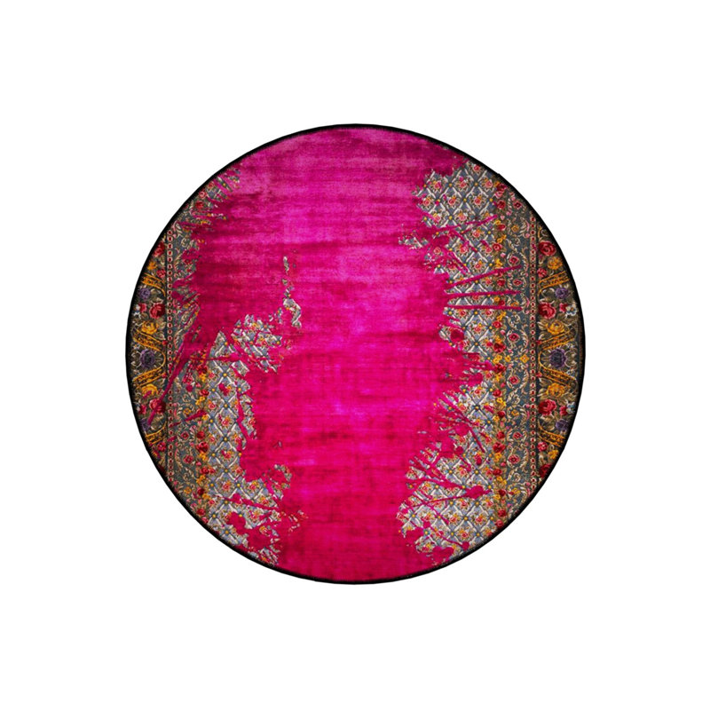 Antique Pink Mixed Lines Detailed Woven Base Modern Decorative Carpet, Round 2'8"