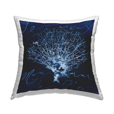 Modern Blue Coral Reef Printed Throw Pillow Design By Liz Jardine
