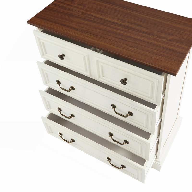 Commode 5 tiroirs Farmhouse, commode rustique, Brun antique / blanc