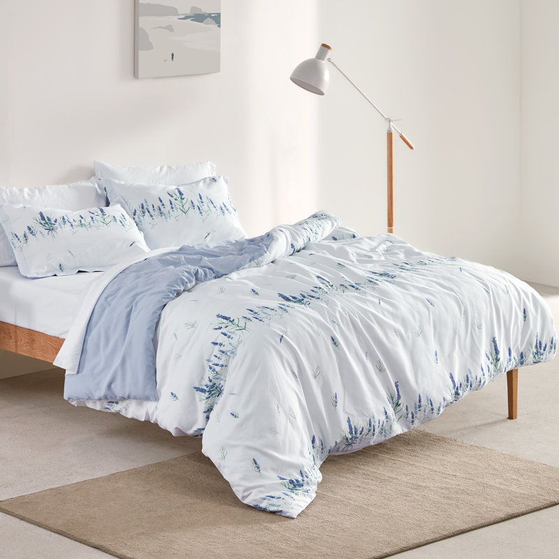 Twill Floral Duvet Cover, Twin Duvet Cover + 2 Standard Shams, Lavender